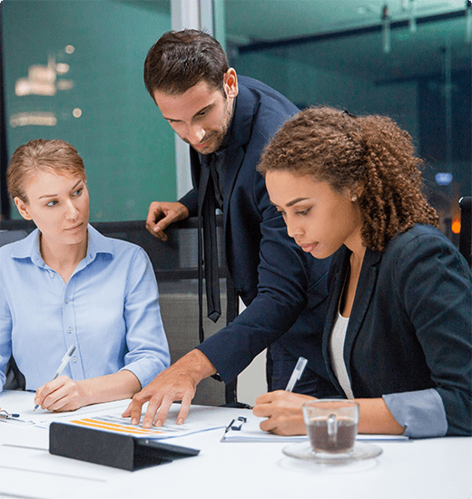 IT consulting team working on network infrastructure planning and business technology solutions