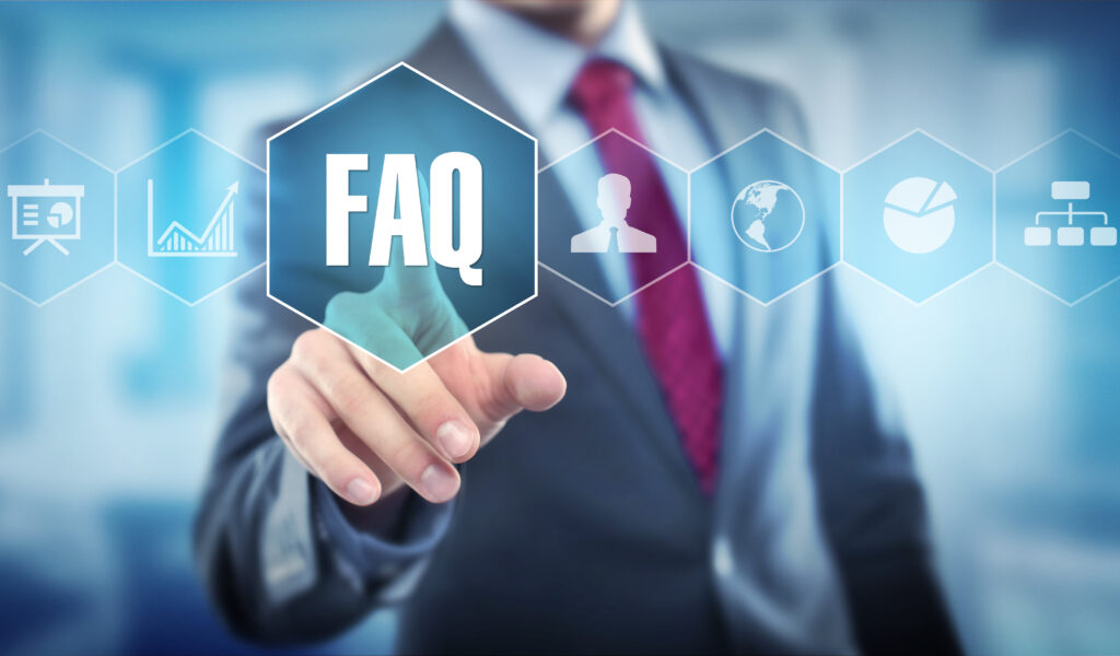 Business professional selecting FAQ options on a digital interface