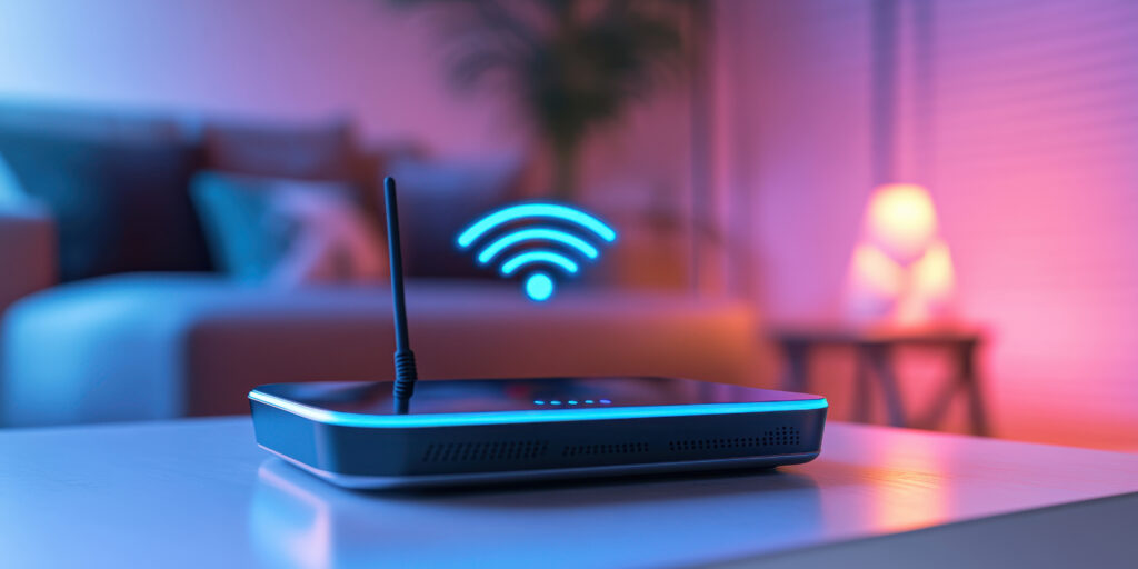 Wi-Fi router with glowing signal icon representing the FCC ban on foreign-made consumer routers in 2026