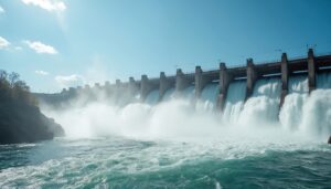 Massive dam floodgate releasing water, representing IT security prevention and infrastructure protection for Los Angeles businesses