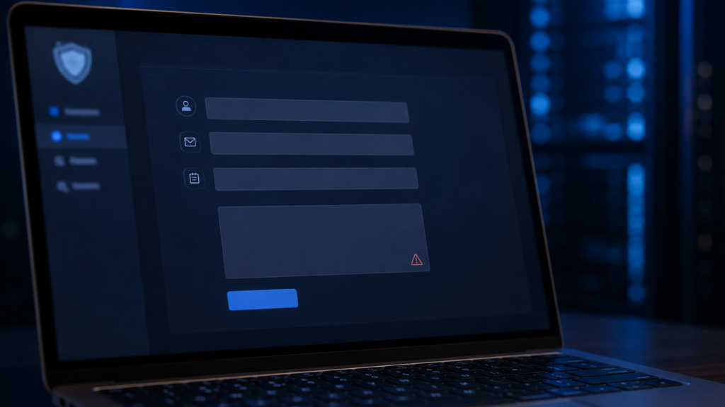 Laptop displaying a contact form with a security warning representing the Google reCAPTCHA migration affecting Los Angeles business websites