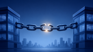 Illustration of a broken link in a chain representing a vendor access point as a security weak point